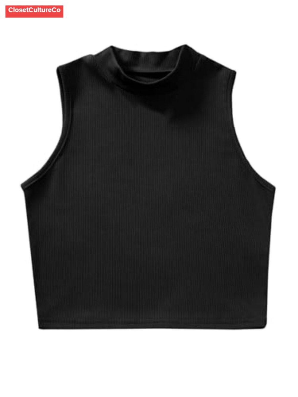 Sleeveless Mock Neck Rib Knit Tank Crop Top Slim Fit Pull On